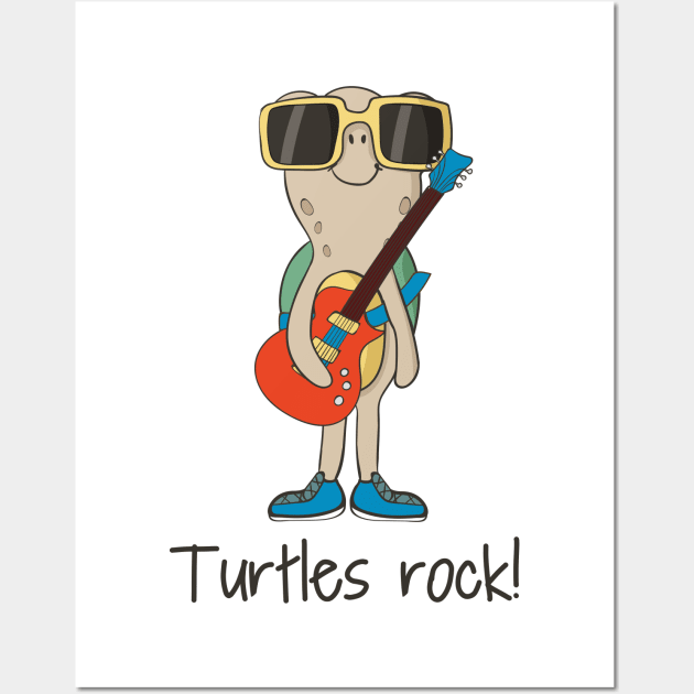 Turtles Rock, Funny Cute Pet Turtle Lover Wall Art by Dreamy Panda Designs